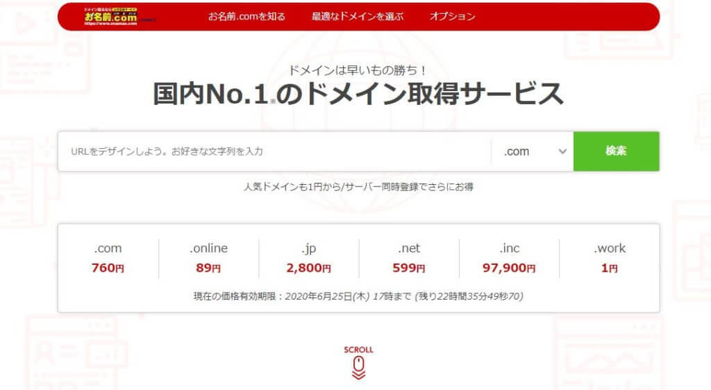 お名前.comのドメイン取得サービス画面｜アインの集客マーケティングブログ