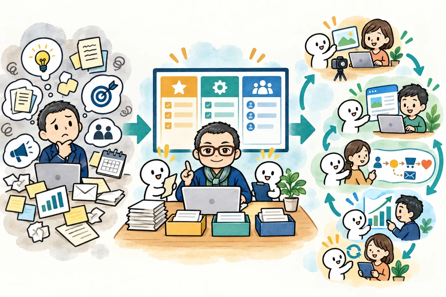 混乱した意図を判断基準と役割へ整理し、人とAIが実行・改善する構造
